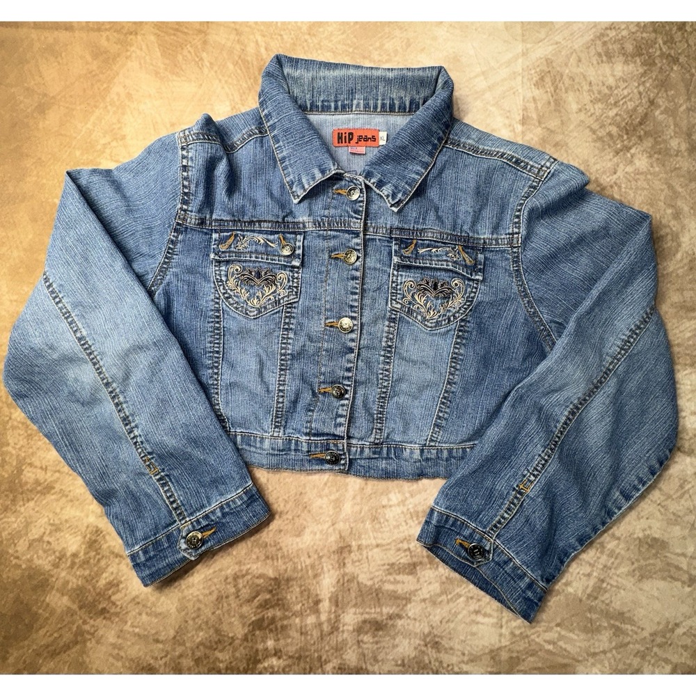 Hip Jeans Denim Womens Crop Jacket USA Embroidery Breast pockets Women's XL